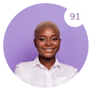 A smiling candidate shown with a score of 91