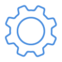 A blue gear icon with a simple, outlined design on a transparent background, embodying the essence of motivation.