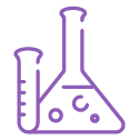 A purple line drawing of a chemistry flask and test tube, symbolizing motivation. The flask contains three bubbles inside, while the test tube has three horizontal lines. Both open at the top, they represent laboratory glassware.