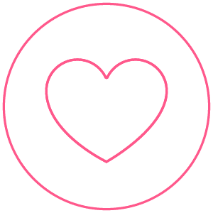 A simple pink line drawing of a heart inside a circle on a white background subtly symbolizes the compassion at the core of our pre-employment testing process.