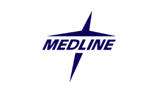 The blue logo features "MEDLINE" in bold capital letters above a star-shaped symbol with one long vertical point, all centered on a white background. This design serves as a predictive index alternative in the field of healthcare branding.