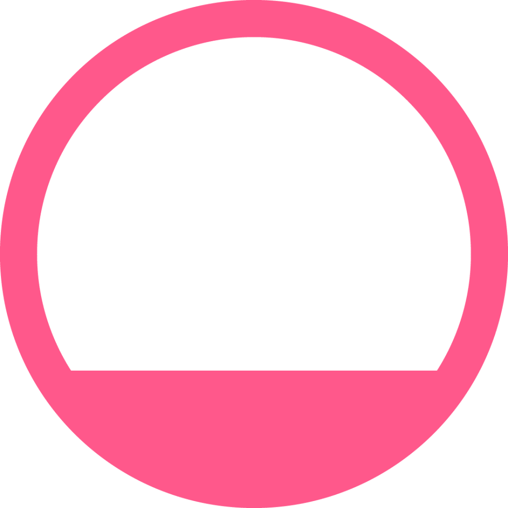 A pink circle with a horizontal line across the lower third, creating a filled semicircle at the bottom, reminiscent of how wonderlic vs. predictive index evaluations might intersect on a transparent background.