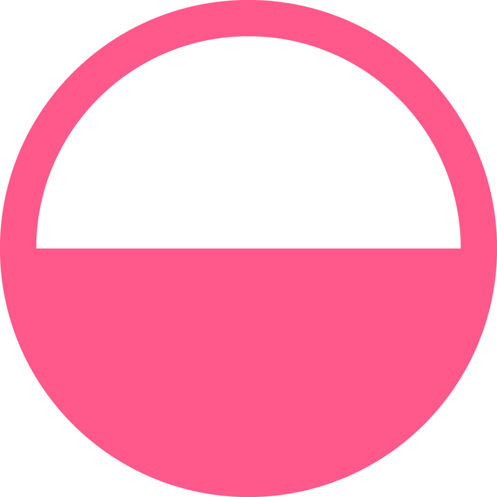 A pink semicircle is enclosed within a pink circle, resembling a rising disc in a full circle, much like comparing the subtle hues of a sunset to the contrast between Wonderlic and Predictive Index assessments. The background remains transparent.