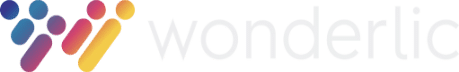 Logo featuring five multicolored, gradient dots forming a 'W' shape, followed by the words "wonderlic demo" in lowercase white letters on a dark background.